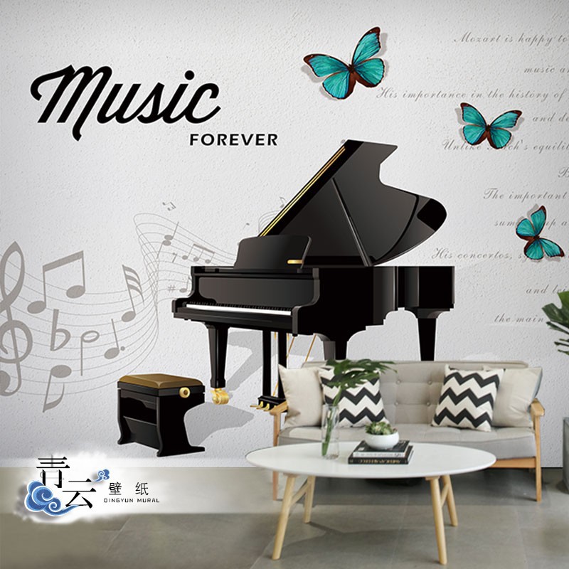 3D立体钢琴琴行墙纸音乐工作室培训班琴行装修壁画艺术背景墙壁纸